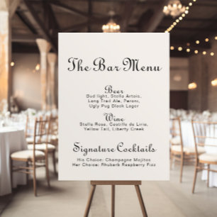 Affiche Menu de bar de mariage minimaliste calligraphié