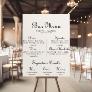 Affiche Menu de bar de mariage minimaliste classique calli