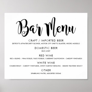 Affiche Menu de bar de mariage moderne écriture pinceau no