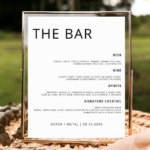 Affiche Menu de bar de mariage moderne minimaliste de bois