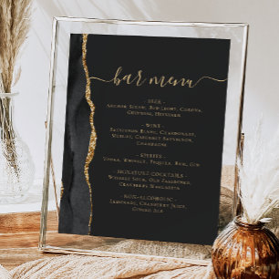 Affiche Menu de bar de mariage Noir Agate Or foncé