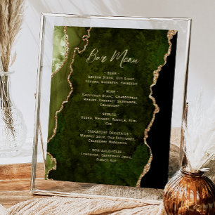 Affiche Menu de bar de mariage Olive Green Gold Agate Scri
