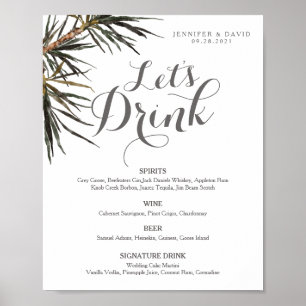 Affiche Menu de bar de mariage tropical bohème, enseigne o