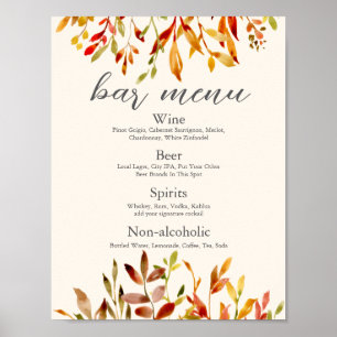 Affiche Menu de bar élégant pour mariage d'automne personn
