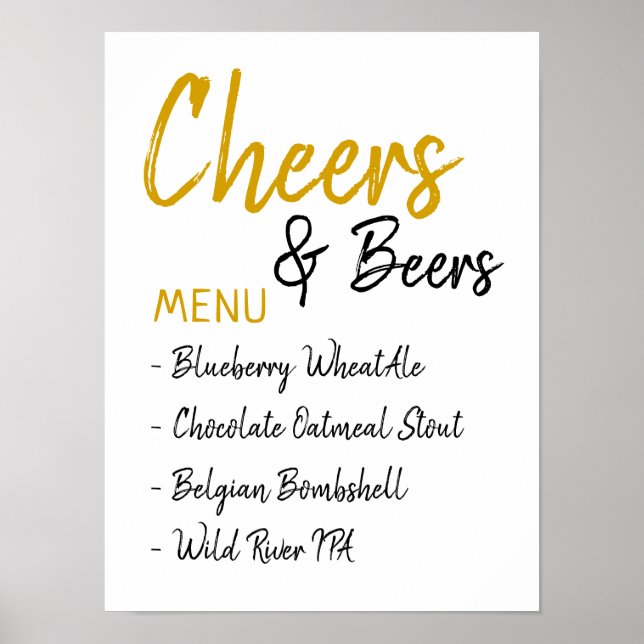 Affiche Menu de bière de mariage de Cheers and Beers (Devant)