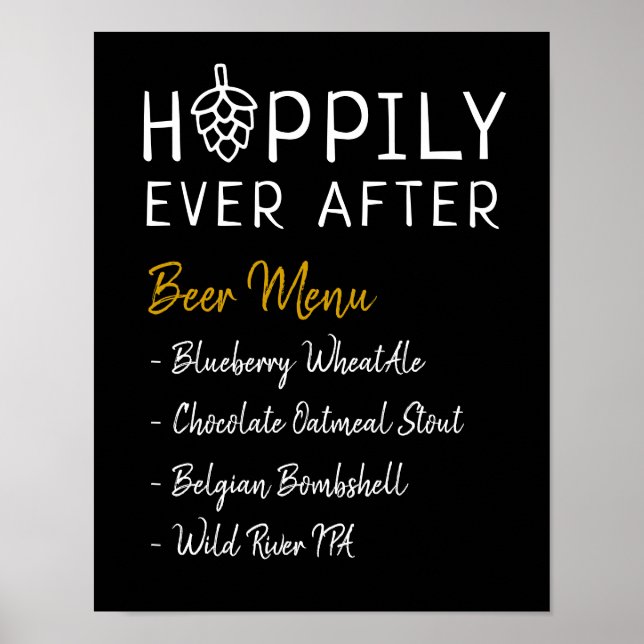 Affiche Menu de bière de mariage de douche de mariée Hoppi (Devant)