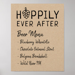 Affiche Menu de bière de mariage de douche de mariée Hoppi