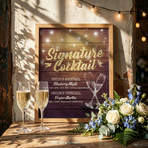 Affiche Menu de boisson de signature de mariage Verre à Ch