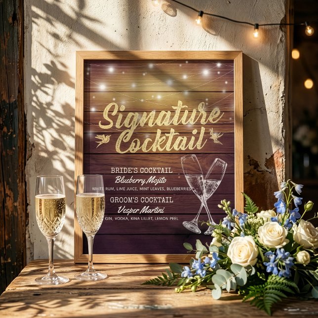 Affiche Menu de boisson de signature de mariage Verre à Ch (Créateur téléchargé)