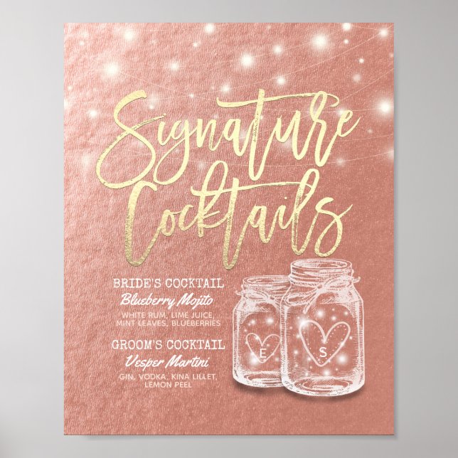 Affiche Menu de boisson signature de mariage pots Mason Ro (Devant)