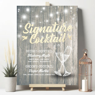 Affiche Menu de boisson signature de mariage Verre à Champ