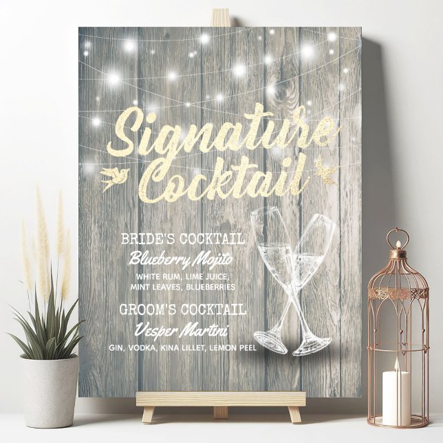 Affiche Menu de boisson signature de mariage Verre à Champ (Créateur téléchargé)