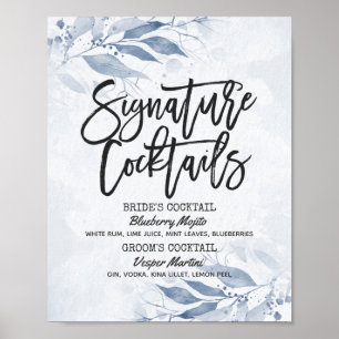 Affiche Menu de boisson signature mariage aux feuilles aqu