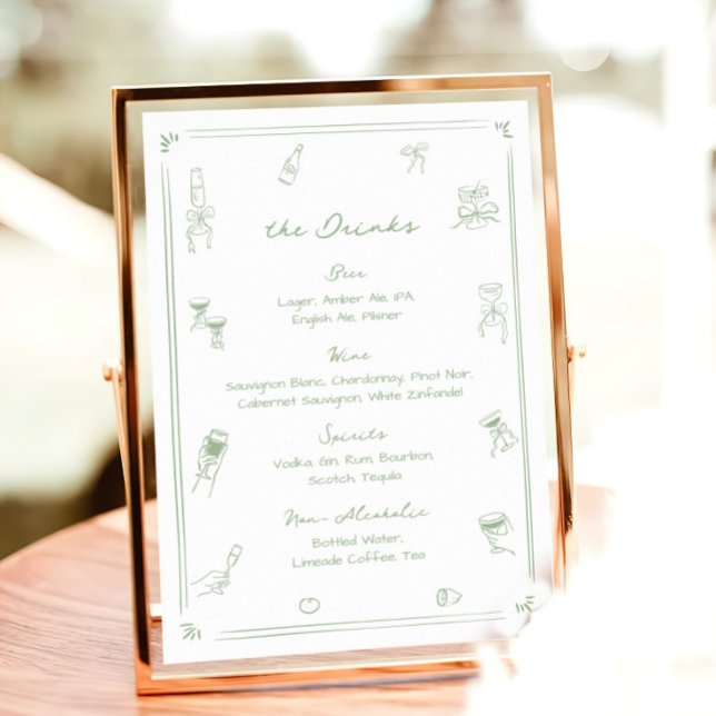 Affiche Menu de boissons à la barre blanche et verte dessi (Créateur téléchargé)