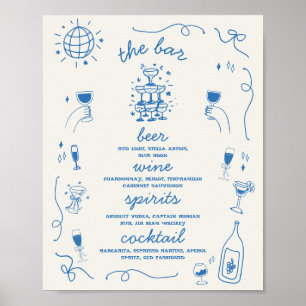 Affiche Menu de boissons de bar à dessin animé pour mariag