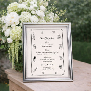Affiche Menu de boissons de bar de mariage fantaisiste des