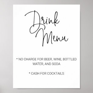 Affiche Menu de boissons de bar limité pour mariage décont