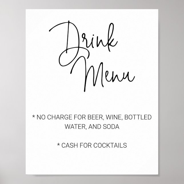 Affiche Menu de boissons de bar limité pour mariage en écr (Devant)
