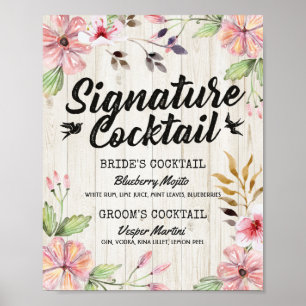 Affiche Menu de boissons de cocktail signature de mariage 