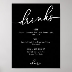Affiche Menu de boissons de fête moderne noir et blanc