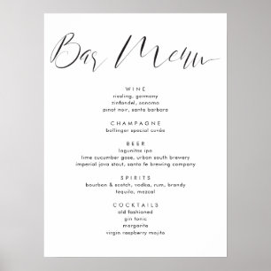 Affiche Menu de boissons de mariage à l'écriture calligrap