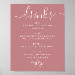 Affiche Menu de Boissons de Mariage à l'Écriture Moderne R