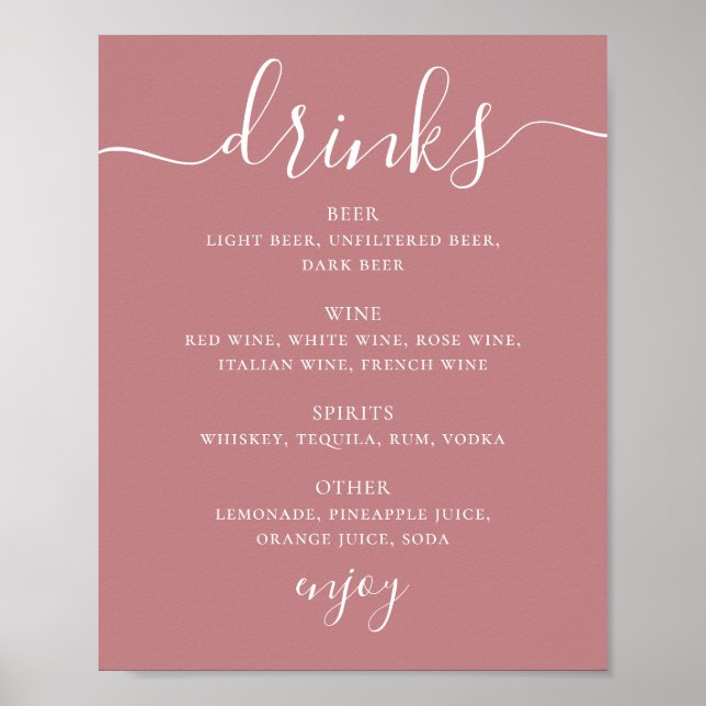 Affiche Menu de Boissons de Mariage à l'Écriture Moderne R (Devant)