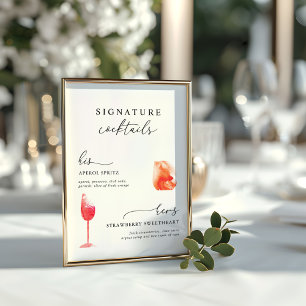 Affiche Menu de boissons de mariage à signature aquarelle 