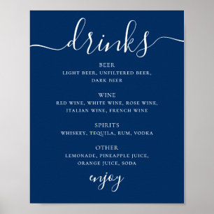 Affiche Menu de boissons de mariage Deep Blue Navy Menu