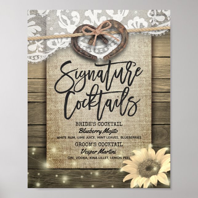 Affiche Menu de boissons de mariage signature tournesol fe (Devant)