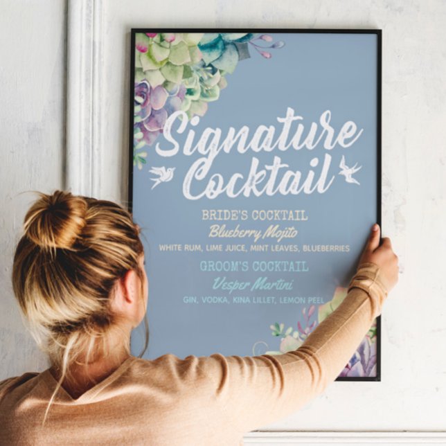 Affiche Menu de boissons de signature de mariage Succulent (Créateur téléchargé)