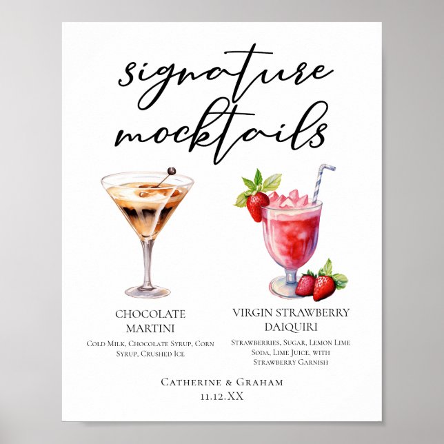 Affiche Menu de boissons Mocktails au chocolat et fraise p (Devant)