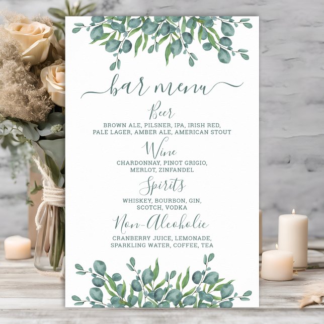 Affiche Menu de Boissons Personnalisé pour Mariage Eucalyp (Créateur téléchargé)