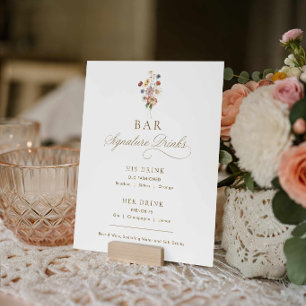 Affiche Menu de boissons signatures pour mariage aux fleur