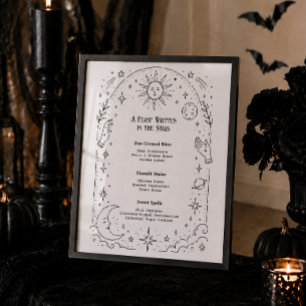 Affiche Menu de Bridal Shower de Halloween sorcière célest