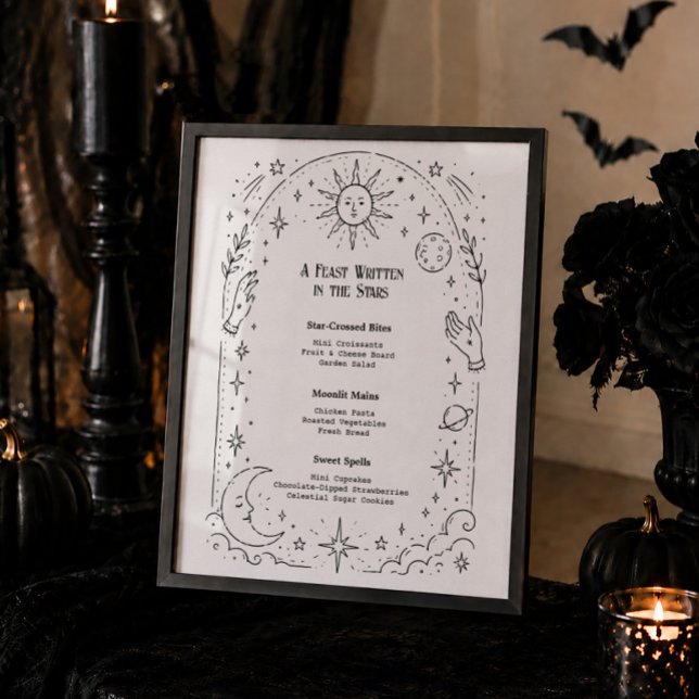Affiche Menu de Bridal Shower de Halloween sorcière célest (Créateur téléchargé)