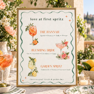 Affiche Menu de cocktail de jardin Amour au premier Spritz