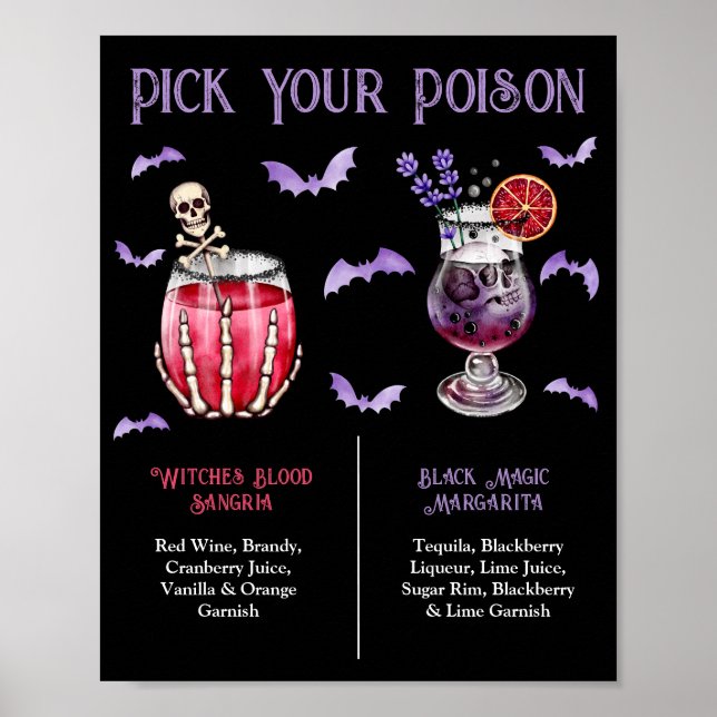 Affiche Menu de cocktails Halloween 2 Choisir votre poison (Devant)