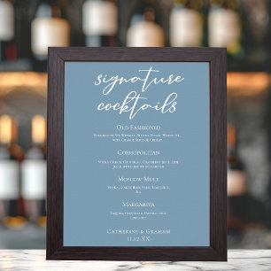 Affiche Menu de cocktails signature bleu chic pour mariage