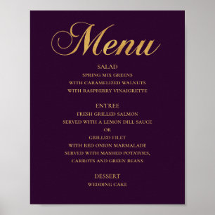 Affiche Menu de dîner de mariage en or. Simple élégant vio