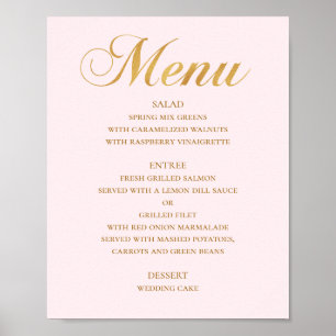 Affiche Menu de dîner de mariage or. Rose élégant simple