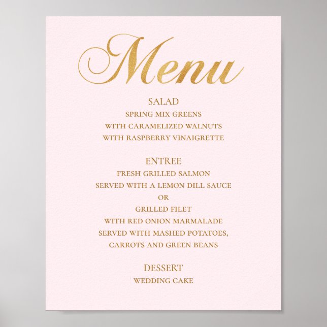 Affiche Menu de dîner de mariage or. Rose élégant simple (Devant)