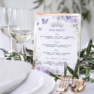 Affiche Menu de la barre de la Quinceañera Floral Lavande