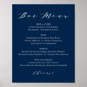 Affiche Menu de la barre de Mariage bleu marine de script