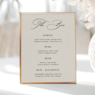 Affiche Menu de la barre de Mariage de crème classique