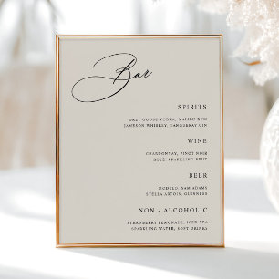 Affiche Menu de la barre de Mariage de crème simple