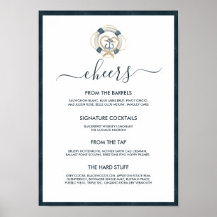 Affiche Menu de la barre de Mariage marine et blanche