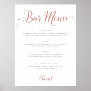 Affiche Menu de la barre de Mariage rose Gold