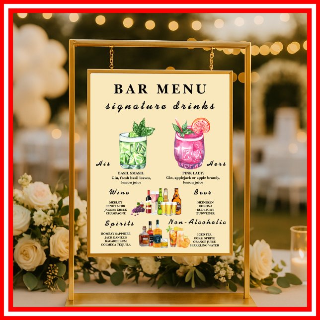 Affiche Menu de la barre de Mariages jaune beurre (Créateur téléchargé)