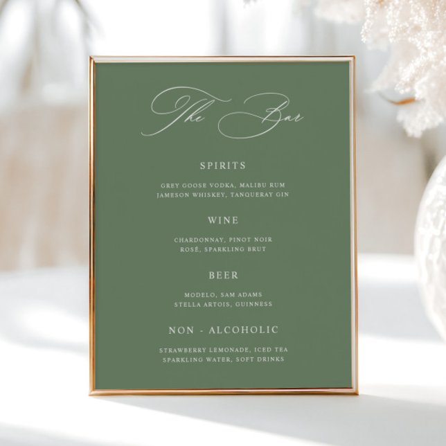 Affiche Menu de la barre de Mariages verte Classic Sage (Créateur téléchargé)